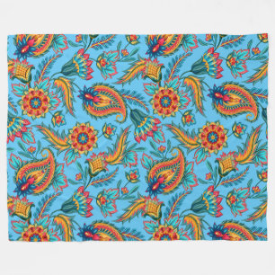 Cobertor De Velo Folha Floral Colorida Vintage Em Azul