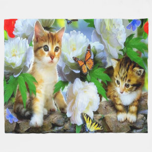 Cobertor De Velo Folha/Gatinhos, Borboletas e Flores