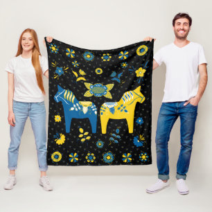 Cobertor De Velo Folha sueca Dala Horse l Blue e Yellow