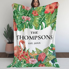 Cobertor De Velo Folhagem Tropical Verde Folia Família Flamingo Ros