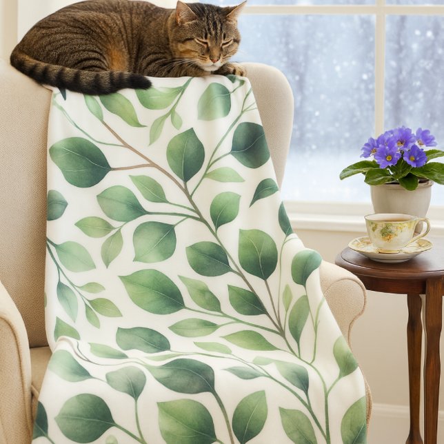 Cobertor De Velo Folhas de Eucalipto Verde Aconchegantes (Cozy up with nature eucalyptus fleece blanket brings warmth and calm to snowy winter days.)