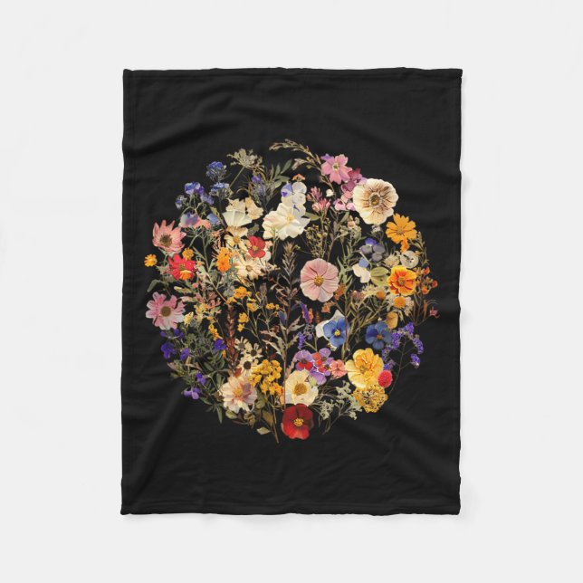 Cobertor De Velo Folhas de flores silvestres botânicas floral boho  (Frente)