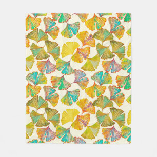 Cobertor De Velo Folhas de Gingko no chão sem soldadura. Watercolo