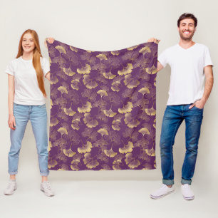 Cobertor De Velo Folhas de Ginkgo Douradas Roxas Botânica Elegante