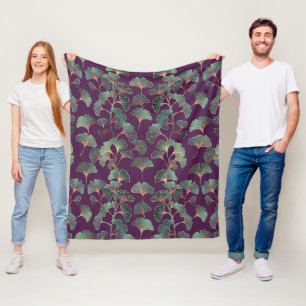 Cobertor De Velo Folhas de Ginkgo Tael de Luxo em Roxo Fundo (1)