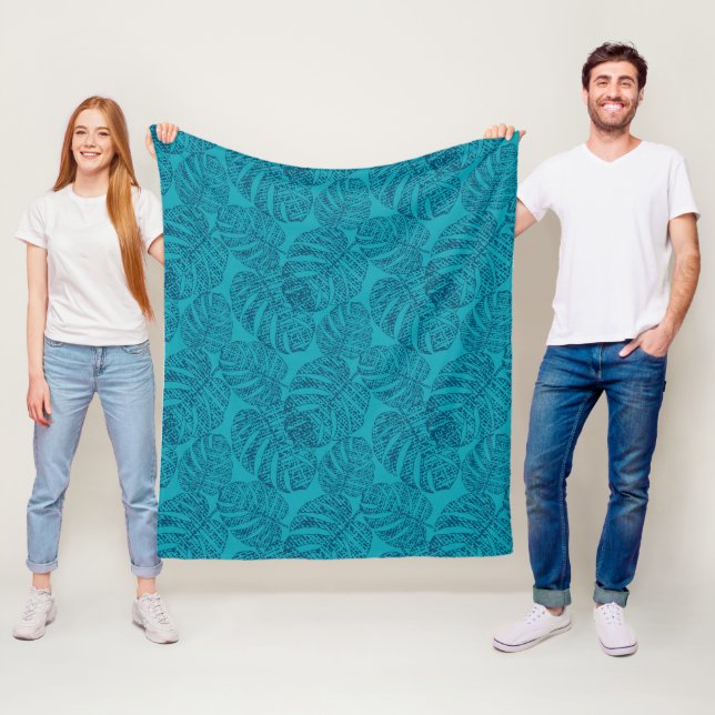 Cobertor De Velo Folhas de monstera azul. (In Situ)