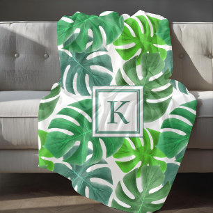 Cobertor De Velo Folhas de Monstera Deliciosa com Padrão de Monogra