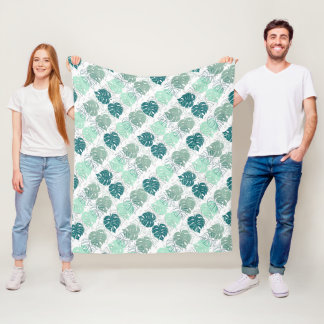 Cobertor De Velo Folhas de monstera em verde azulado e cinza padron