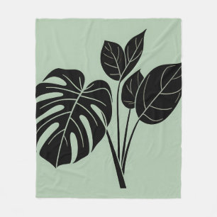 Cobertor De Velo Folhas de Monstera Minimalista Tropical Verde Musg