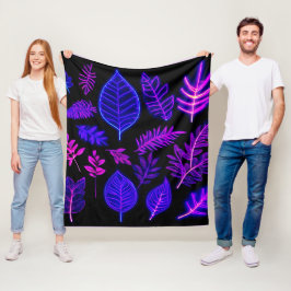 Cobertor De Velo Folhas de Neon em Tons Rosa e Roxo