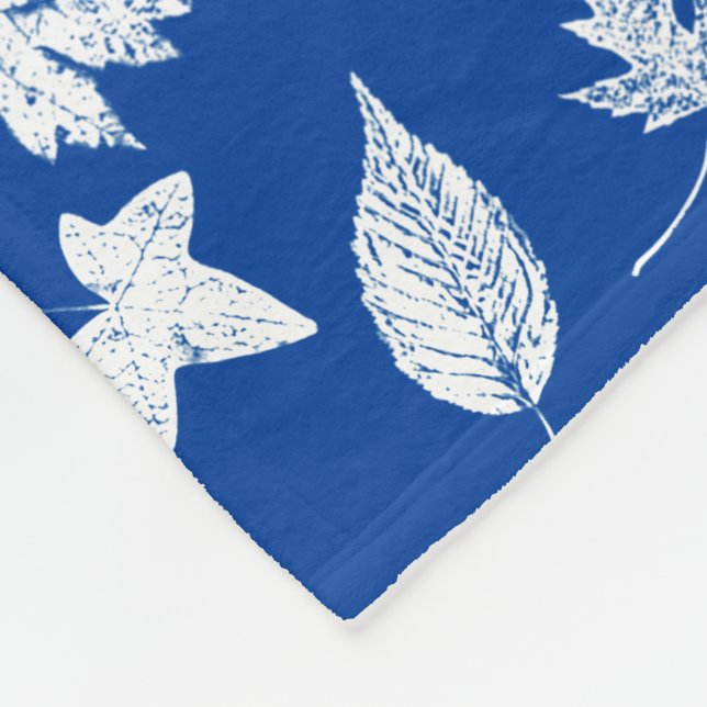 Cobertor De Velo Folhas de outono - branco e azul de cobalto (Quina)