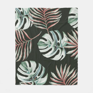 Cobertor De Velo Folhas de palma, monstera: aquarela tropical.
