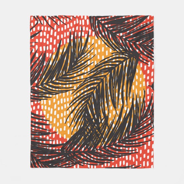 Cobertor De Velo Folhas de palma pretas, traços sem costura (Frente)