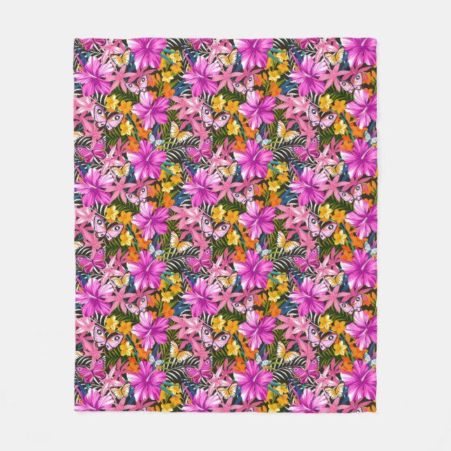 Cobertor De Velo Folhas e flores tropicais (Frente)