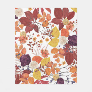 Cobertor De Velo Folhas e Rosas de Aquarela do outono