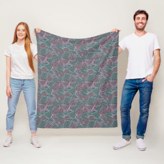 Cobertor De Velo Folhas estilizadas rosa e turquesa padrão cinza 