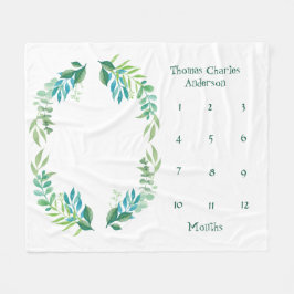Cobertor De Velo Folhas Florais Verde Azul Bebê Menino Marco Bebê
