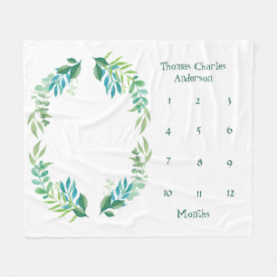 Cobertor De Velo Folhas Florais Verde Azul Bebê Menino Marco Bebê
