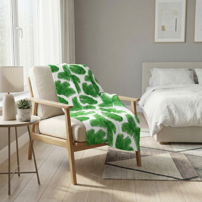 Cobertor De Velo Folhas Frescas de Palma Verde Impressão Tropical (Criador carregado)