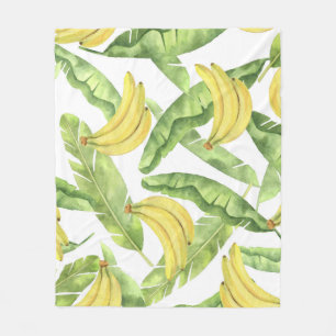 Cobertor De Velo Folhas tropicais, bananas, padrão de aquarela.
