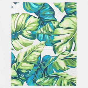 Cobertor De Velo Folhas Tropicais Coloridas De Banana E Monstera