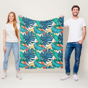 Cobertor De Velo Folhas tropicais coloridas, design de padrão exóti