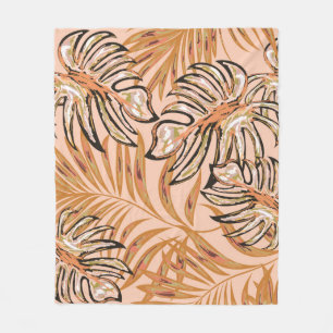 Cobertor De Velo Folhas tropicais de palma, selva. Vintage floral p