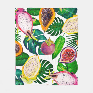 Cobertor De Velo Folhas tropicais, frutas, padrão sem costura de gu