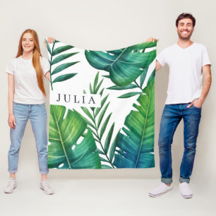 Cobertor De Velo Folhas Tropicais Personalizadas por Aquarelas