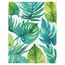 Folhas Tropicais Verde Azul Branco 