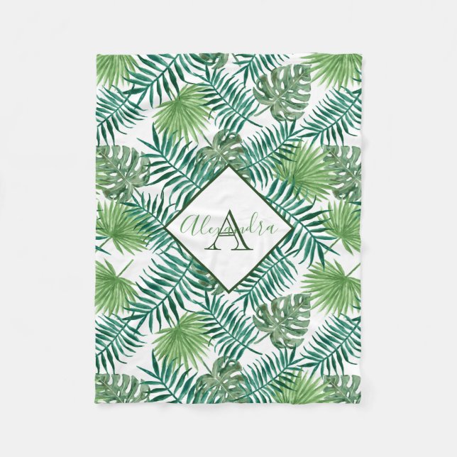 Cobertor De Velo Folhas Tropicais Verdes (Frente)