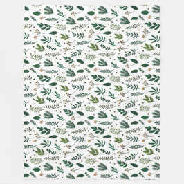 Cobertor De Velo Folhas Verdes E Flores Leves Em Branco