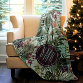 Cobertor De Velo Folhas verdes tropicais Elegante padrão aqua flora