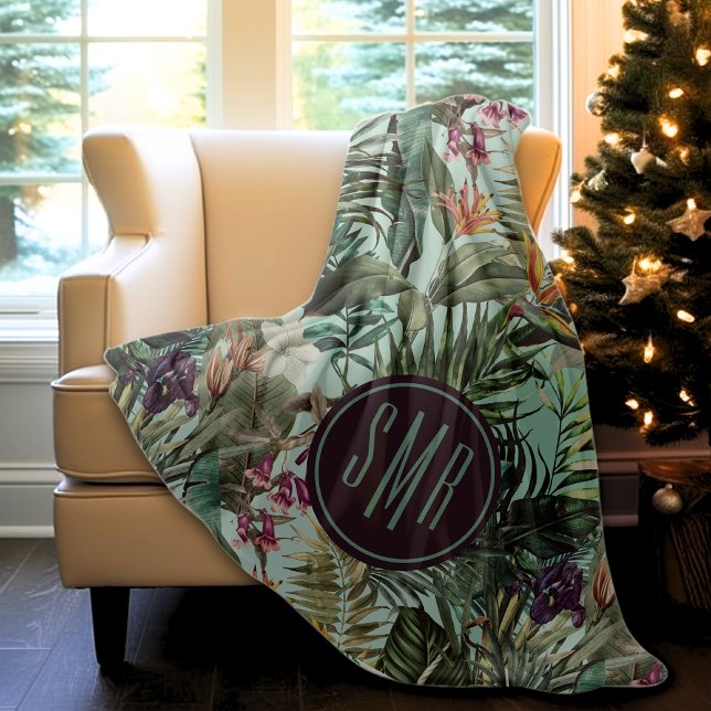 Cobertor De Velo Folhas verdes tropicais Elegante padrão aqua flora (Criador carregado)