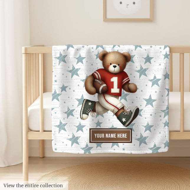 Cobertor De Velo Folheto Americano de Futebol para Rapazes (Cozy football teddy bear blanket, soft and cute boy birthday gift for little sports fans.)