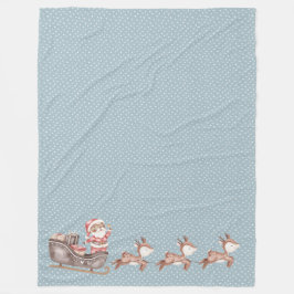 Cobertor De Velo Folheto azul com Papais noeis no trenó