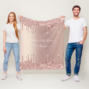 Cobertor De Velo Folheto da Glitter Dourada rosa com Texto Personal