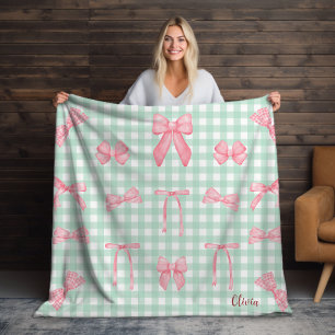 Cobertor De Velo Folheto de Arco Rosa Gingham Verde Pastel