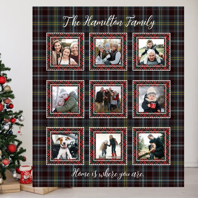 Cobertor De Velo Folheto de Colagem de Fotos da Família Rustic Xadr (Rustic Plaid Family Photo Collage Blanket)