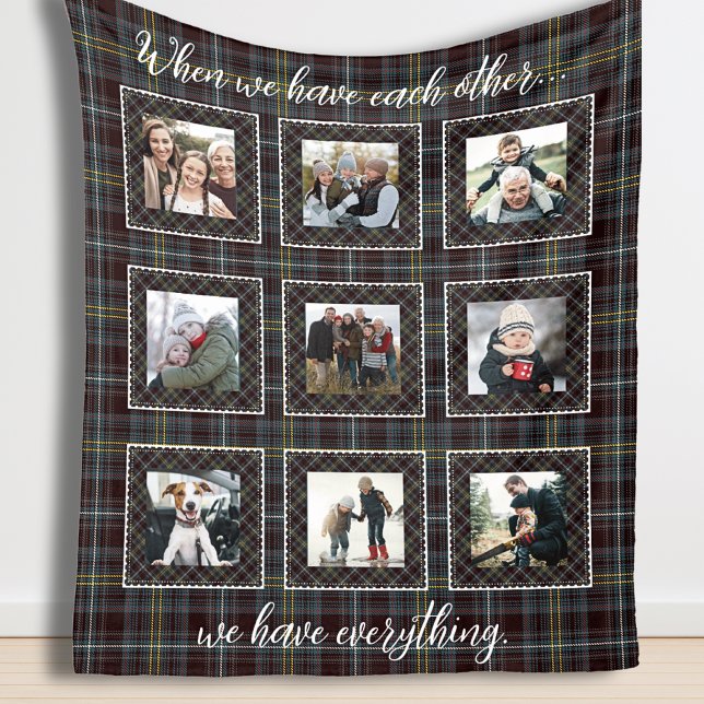 Cobertor De Velo Folheto de fotos da família na Xadrez russa de pat (Family Photo Blanket in Rustic Patchwork Plaid)