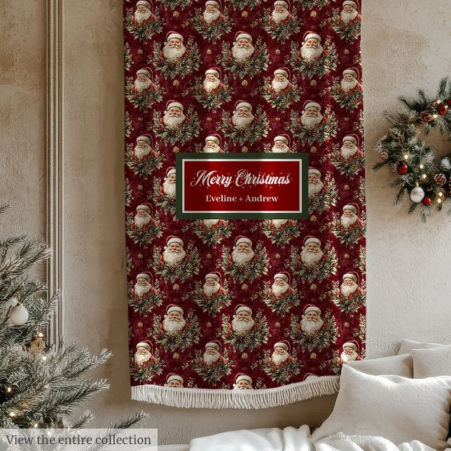 Cobertor De Velo Folheto de Natal Tradicional (Traditional Santa Claus Deep Red Holiday Blanket)