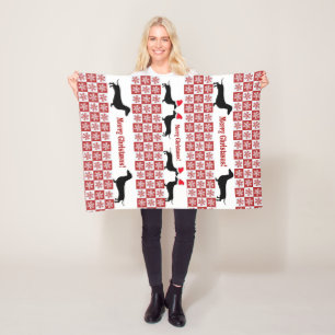 Cobertor De Velo Folheto de Natal Vermelho e Branco Dachshund Fleec