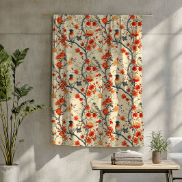 Cobertor De Velo Folheto de outono com Aves e Charme Floral