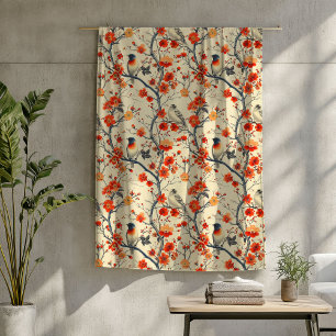 Cobertor De Velo Folheto de outono com Aves e Charme Floral