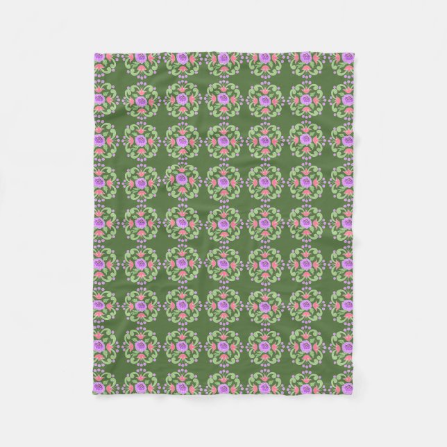 Cobertor De Velo Folheto Floral Verde e Rosa (Frente)