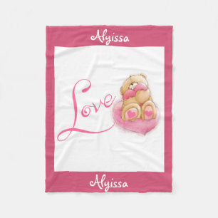 Cobertor De Velo Folheto/Urso e Corações Personalizados