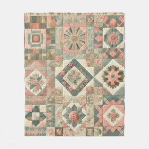 Cobertor De Velo Folheto Verde e Cor-de-Rosa Retro Vintage Floral R