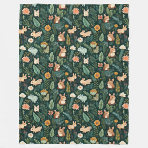Cobertor De Velo Folheto Verde Florestal com Animais Vibrantes