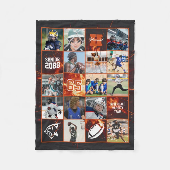 Cobertor De Velo Football Team Senior Night Custom Photo Red Fire (Frente)