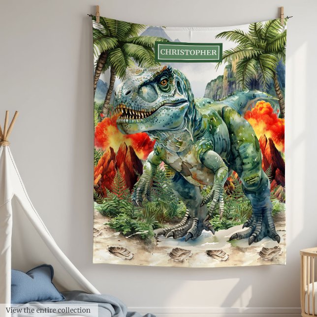 Cobertor De Velo Forte Nome Personalizado em Aberto T-Rex Personali (Strong T-Rex Blanket Custom Name Personalized)